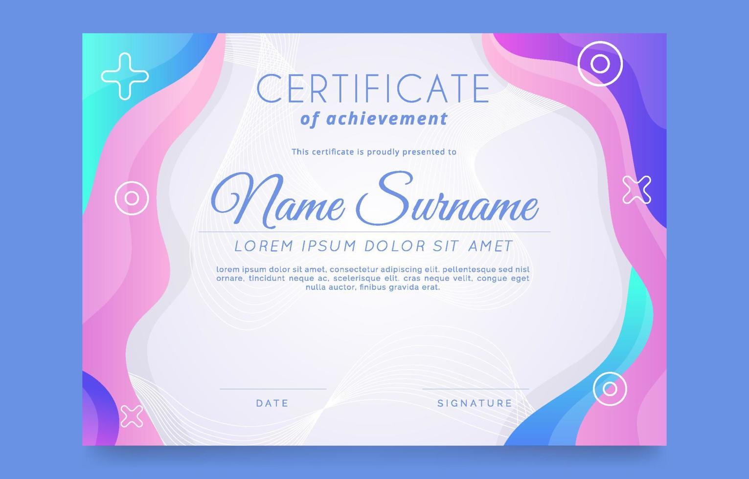 plantilla de certificado de gradiente fluido colorido vector