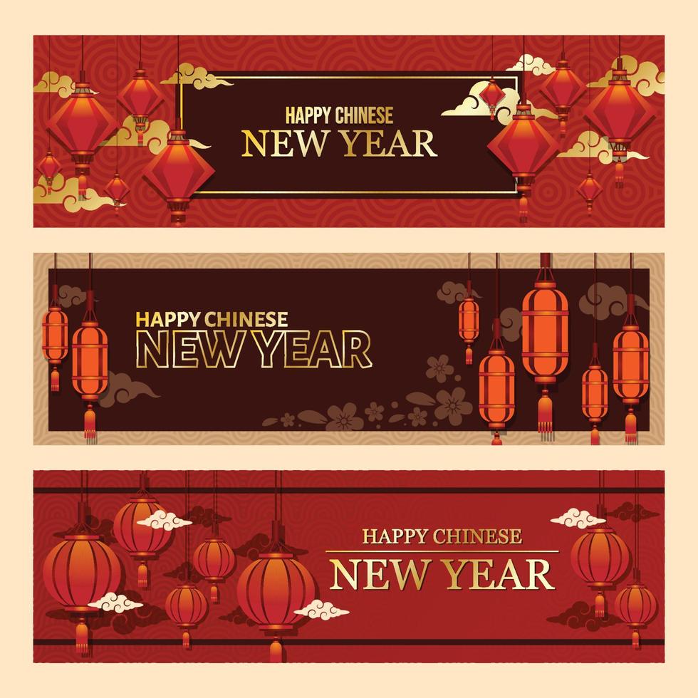 Set of Chinese New Year Banners with Lantern Theme vector