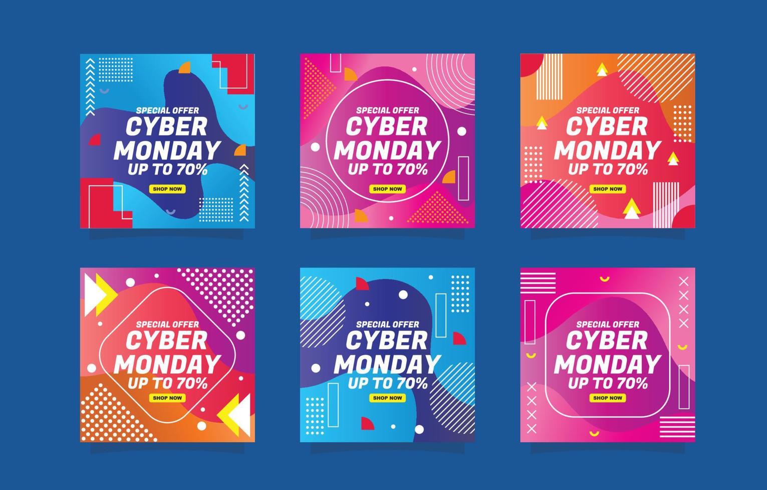 Oferta especial de Cyber Monday colección de publicaciones en redes sociales vector