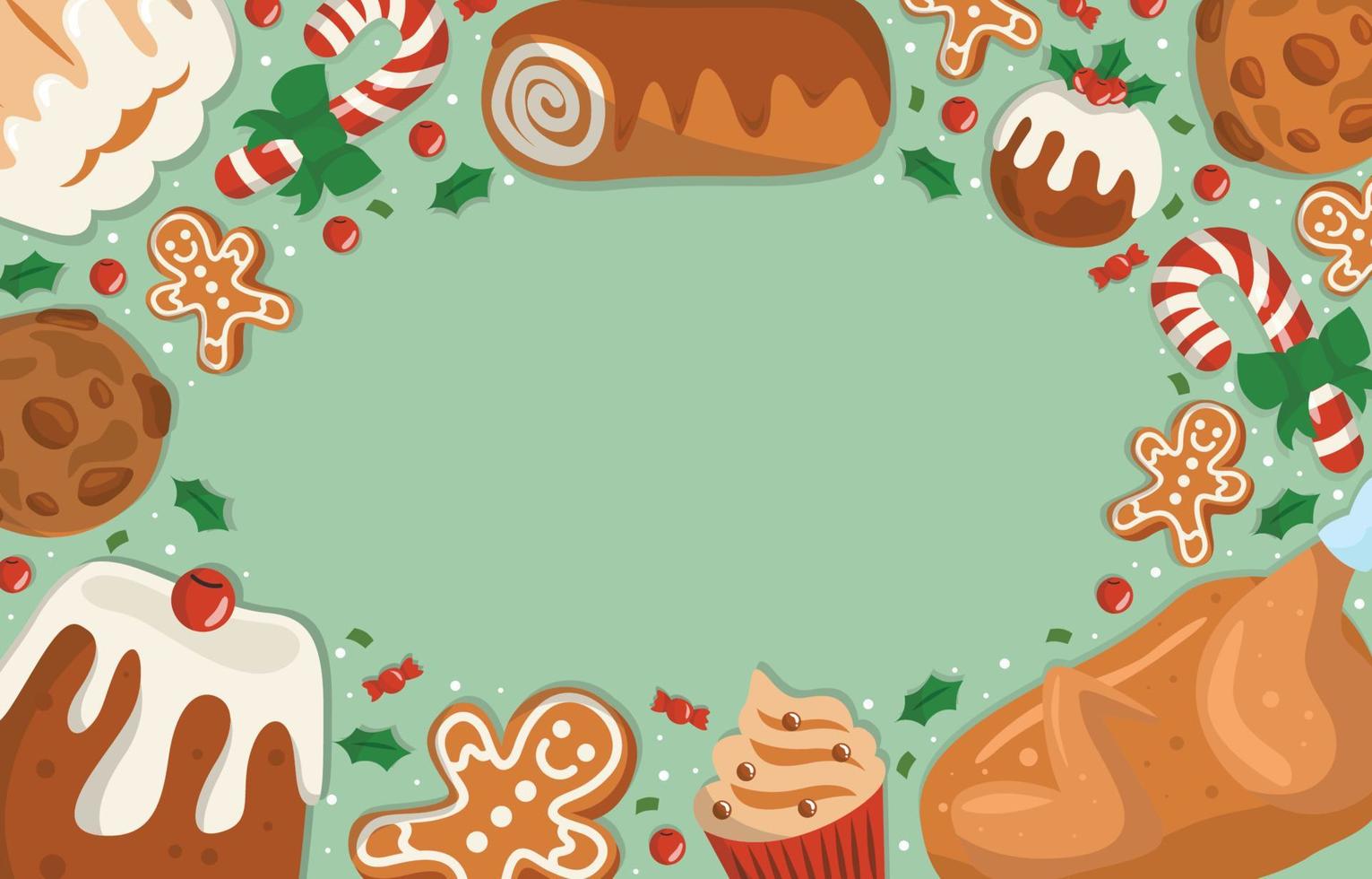 fondo de comida y dulces navideños vector