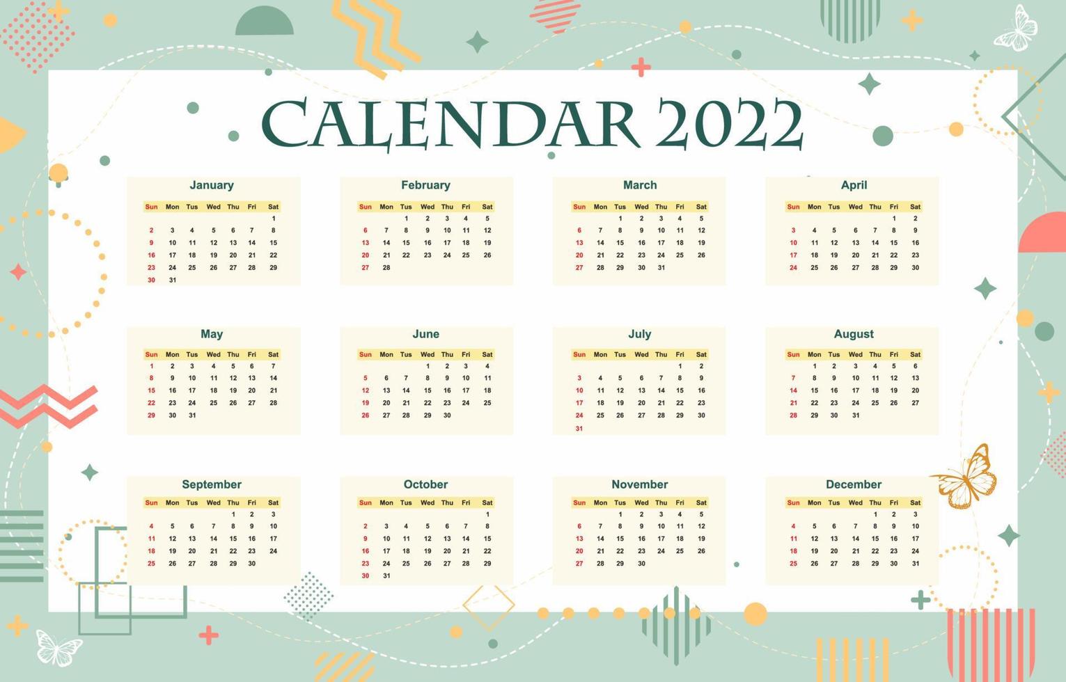 Calendar 2022 in Memphis Style Background vector