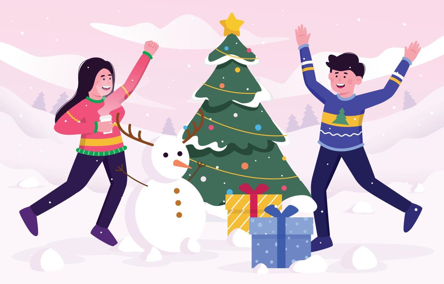Christmas Party with Happy Couple wearing Ugly Sweater Concept vector