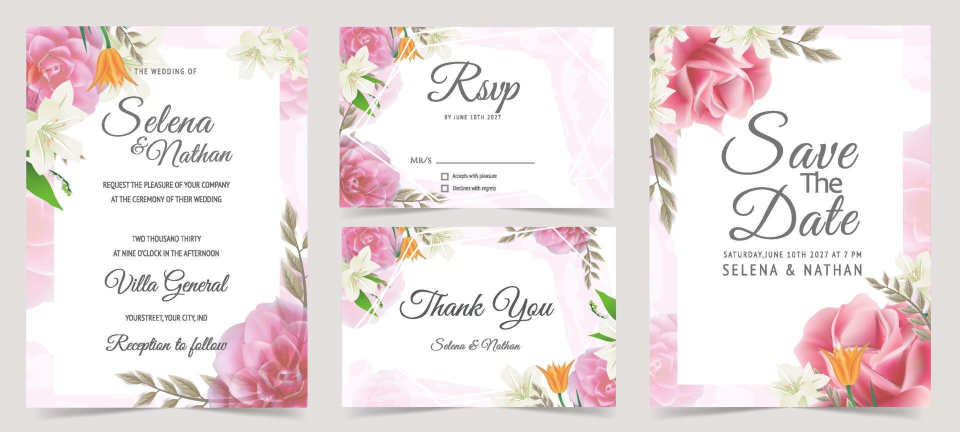 Wedding Invitation with Flower Rose Template vector