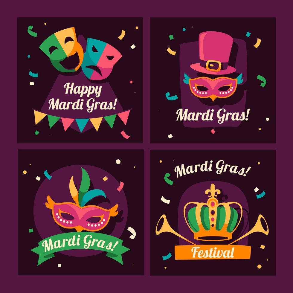 Colorful Mardi Grass Mask Social Media Template vector