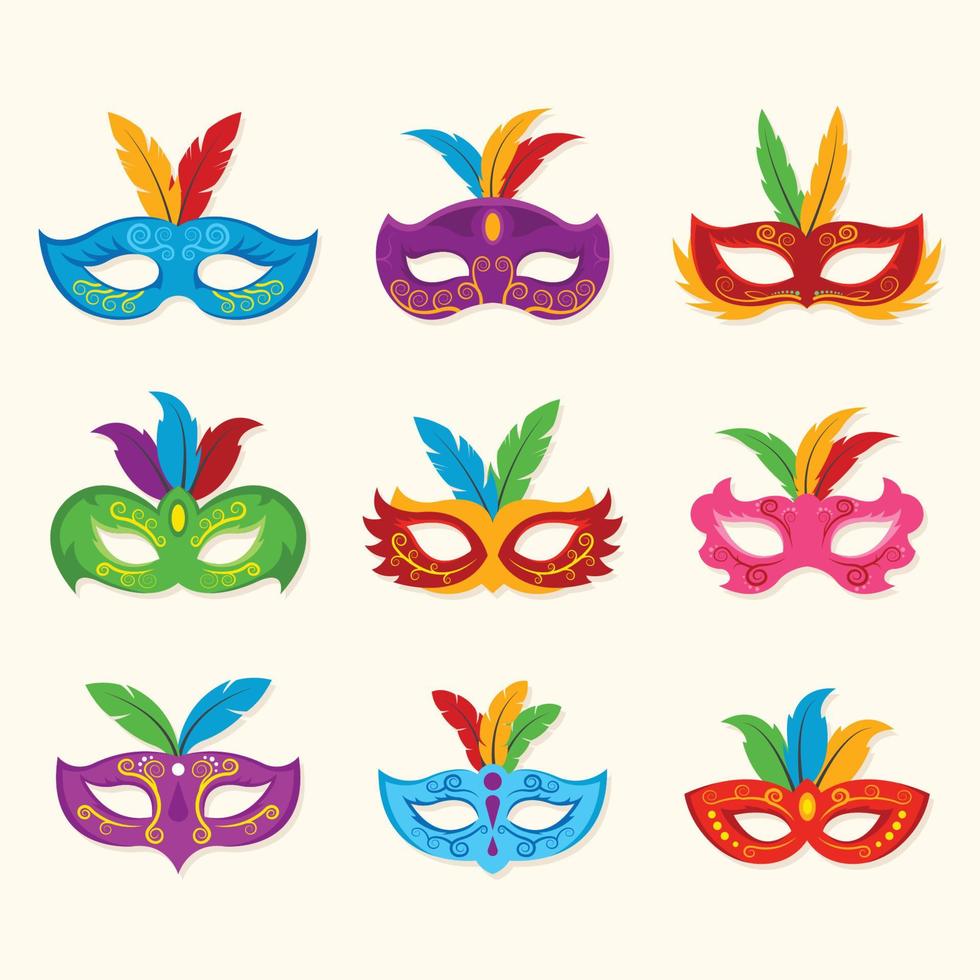 Set Of Mardi Gras Mask Icons vector