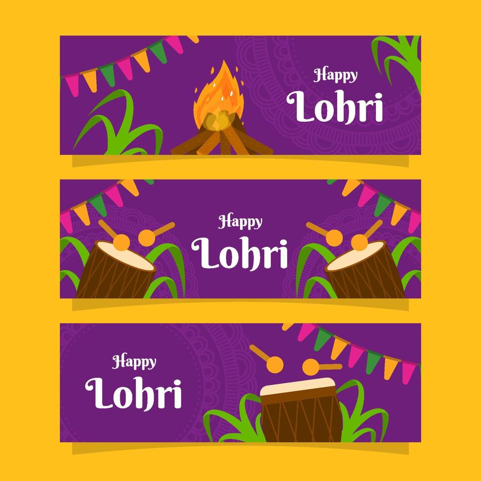 conjunto de pancartas de lohri feliz vector