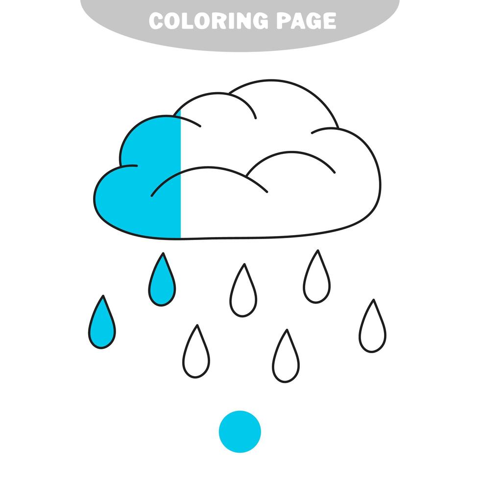 Simple coloring page. Cute raining cloud. Vector black and white coloring page.