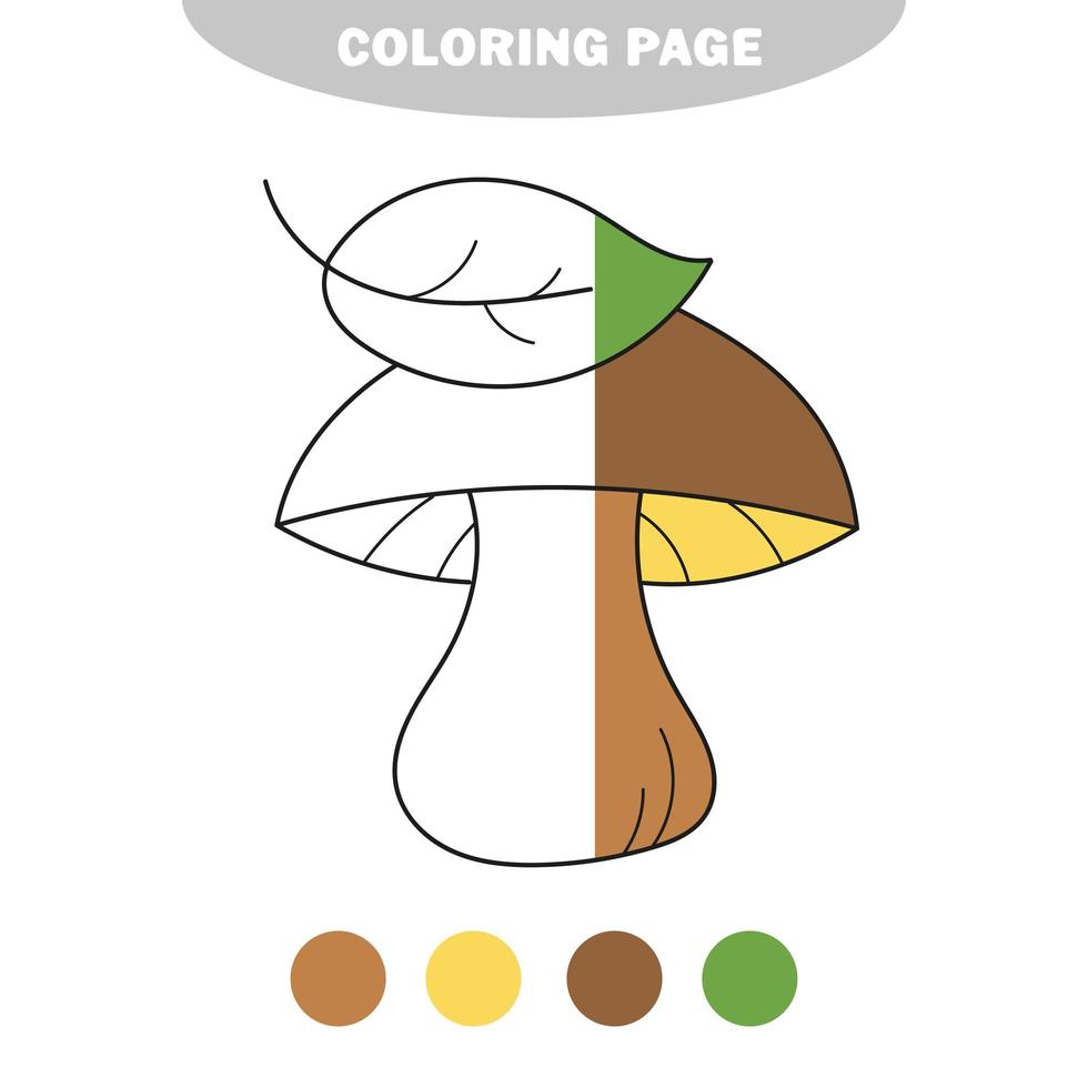 Simple coloring page. Cute edible mushroom in cartoon style. Vector