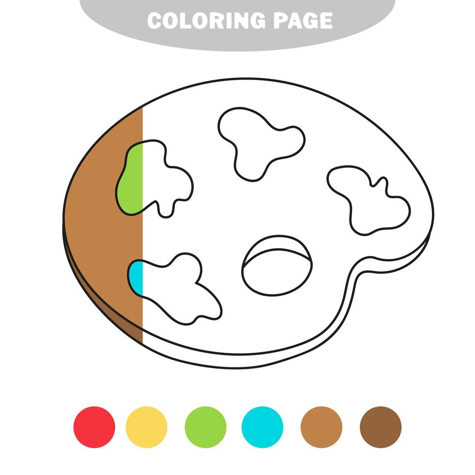 Simple coloring page. Palette with paints - coloring book - vector illustration