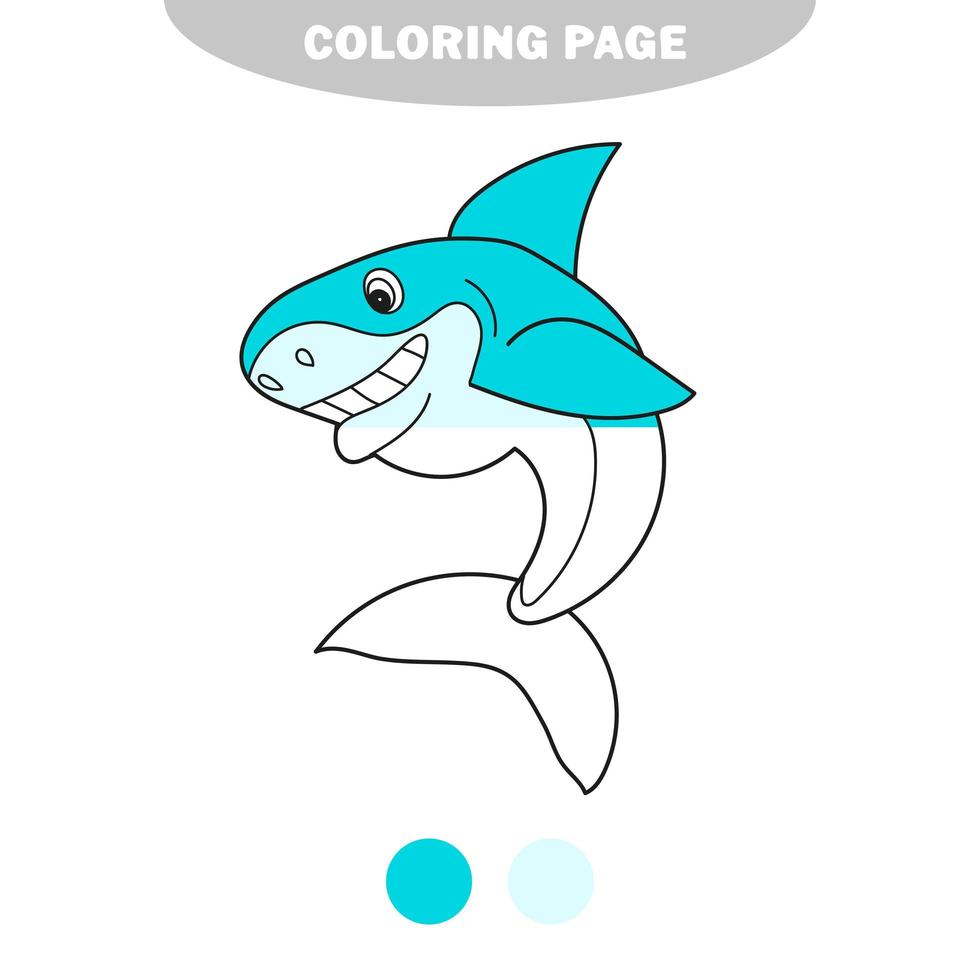 Simple coloring page. Black and White Cartoon Vector Illustration of Shark Fish