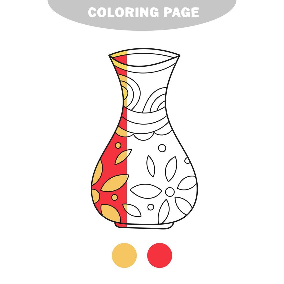 Simple coloring page. Page to be colored. One vector vase with decoration