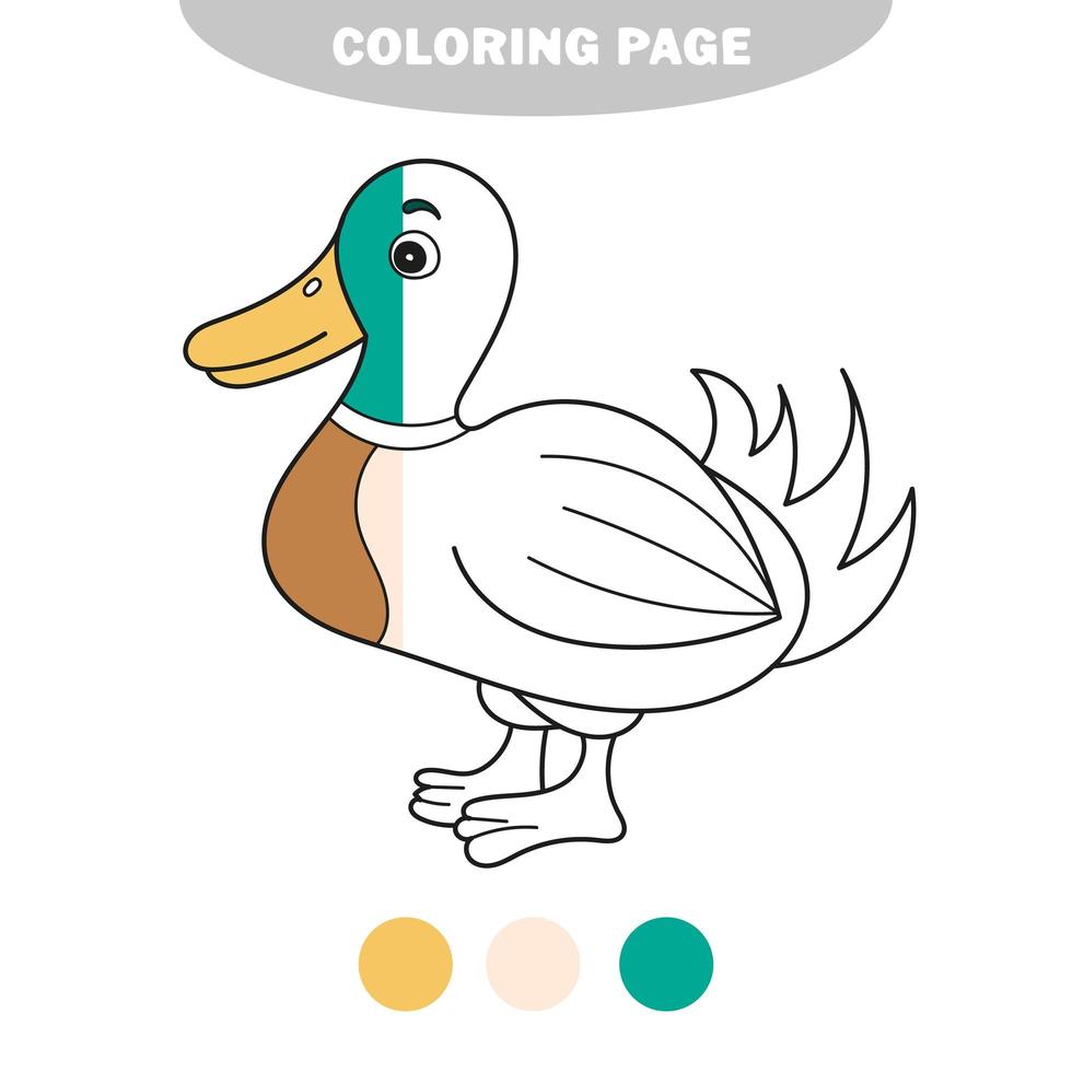 simple página para colorear. Ilustración de vector de libro para colorear educativo - pato