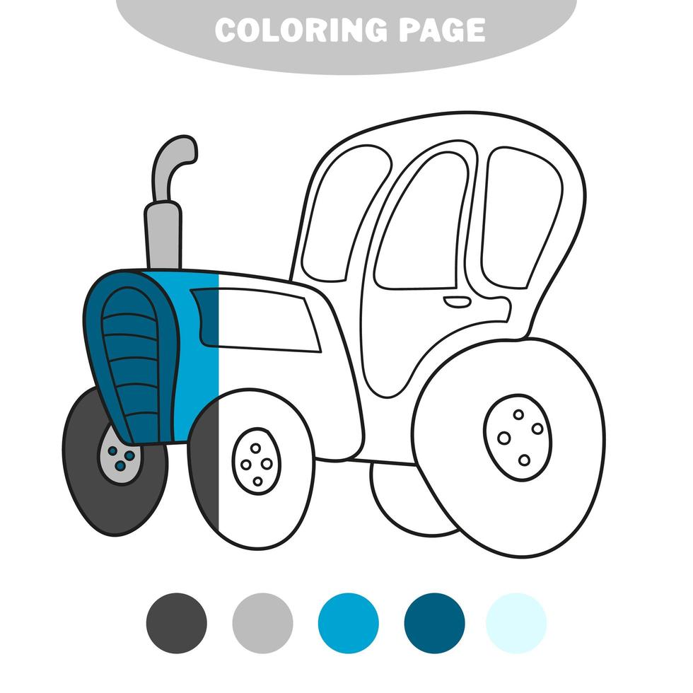 Simple coloring page. Tractor Side View Coloring Book. Line Art. vector