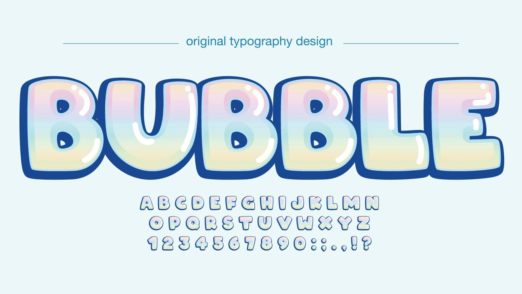 Colorful holographic bubble cartoon font vector