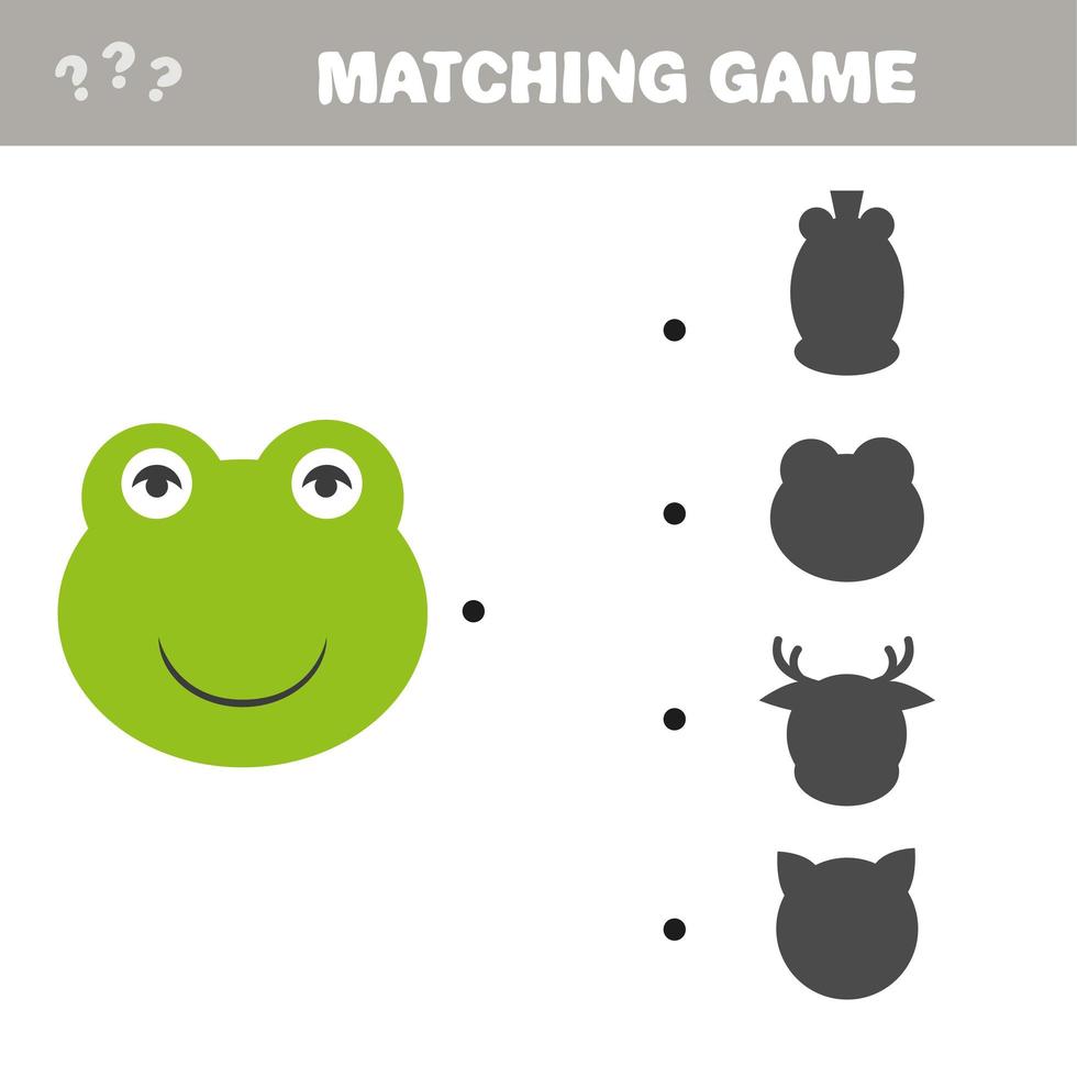 Shadow matching game. Frog - Find the Correct Shadow, Educational Kid Game vector