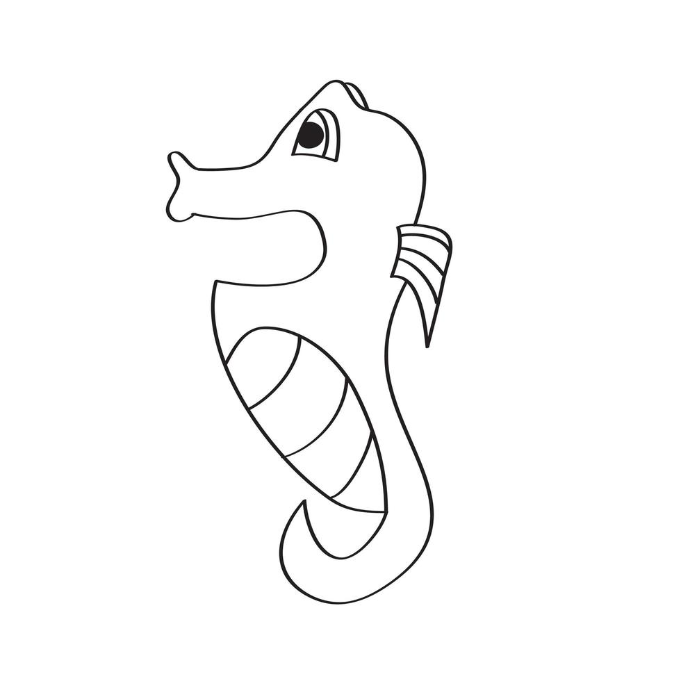 Simple coloring page. Coloring Black and white linear sketch sea horse vector