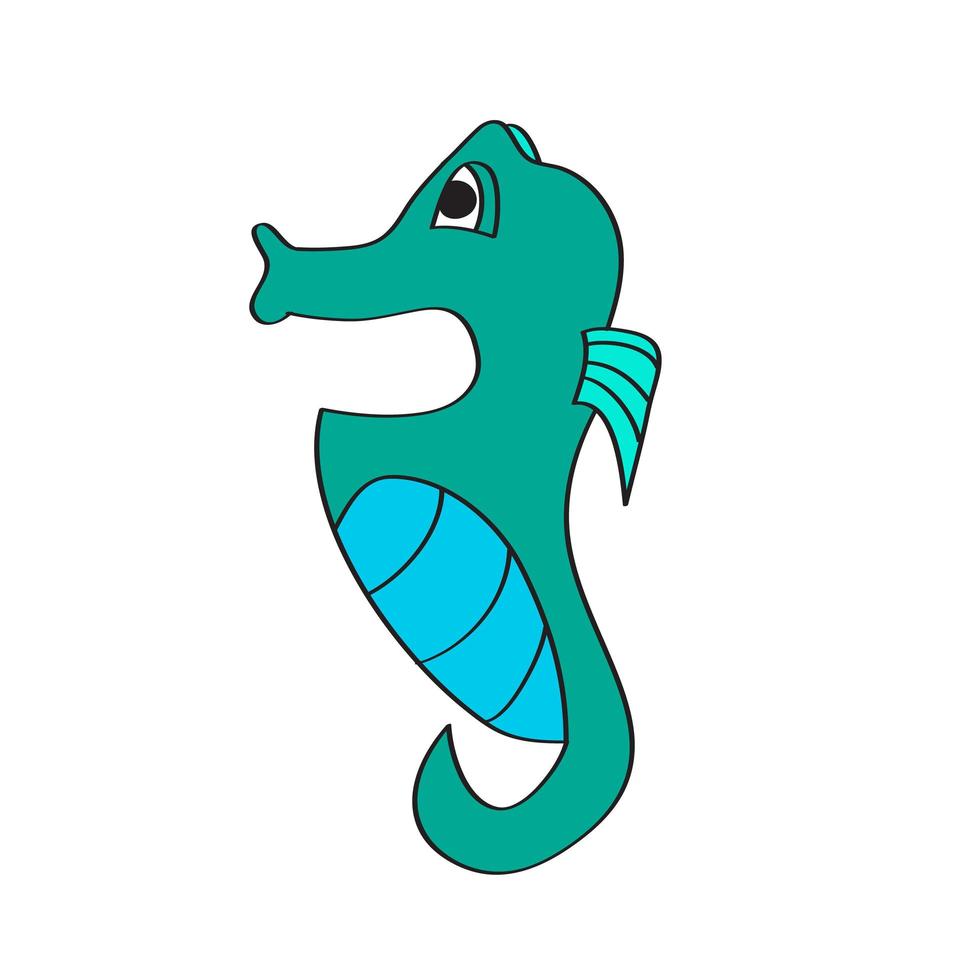 Simple cartoon icon. Cute cartoon seahorse. Isolated vector illustration.