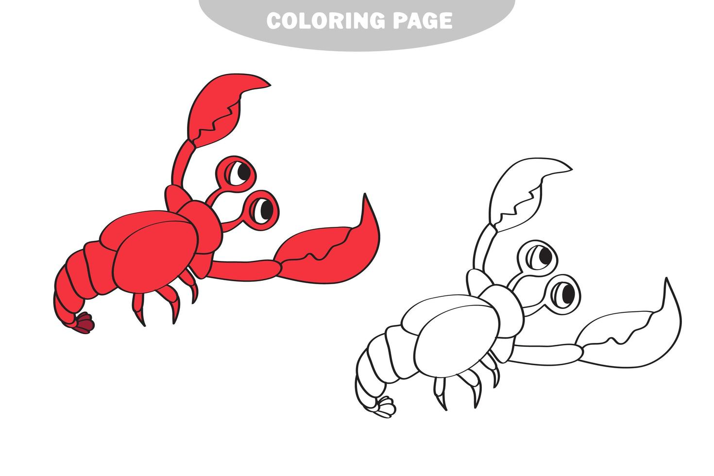 simple página para colorear. Ilustración de vector de cáncer de camarón de dibujos animados