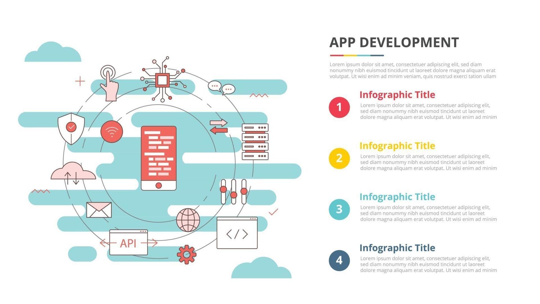 mobile app development concept for infographic template banner with four point list information vector