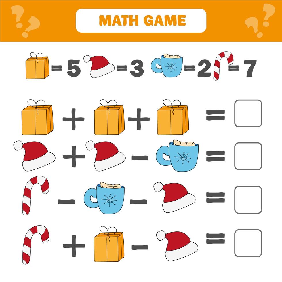 Juego educativo de matemáticas para niños. hoja de cálculo de ecuaciones de conteo vector