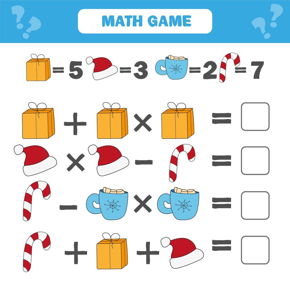 Mathematics educational game for children. Counting equations worksheet vector