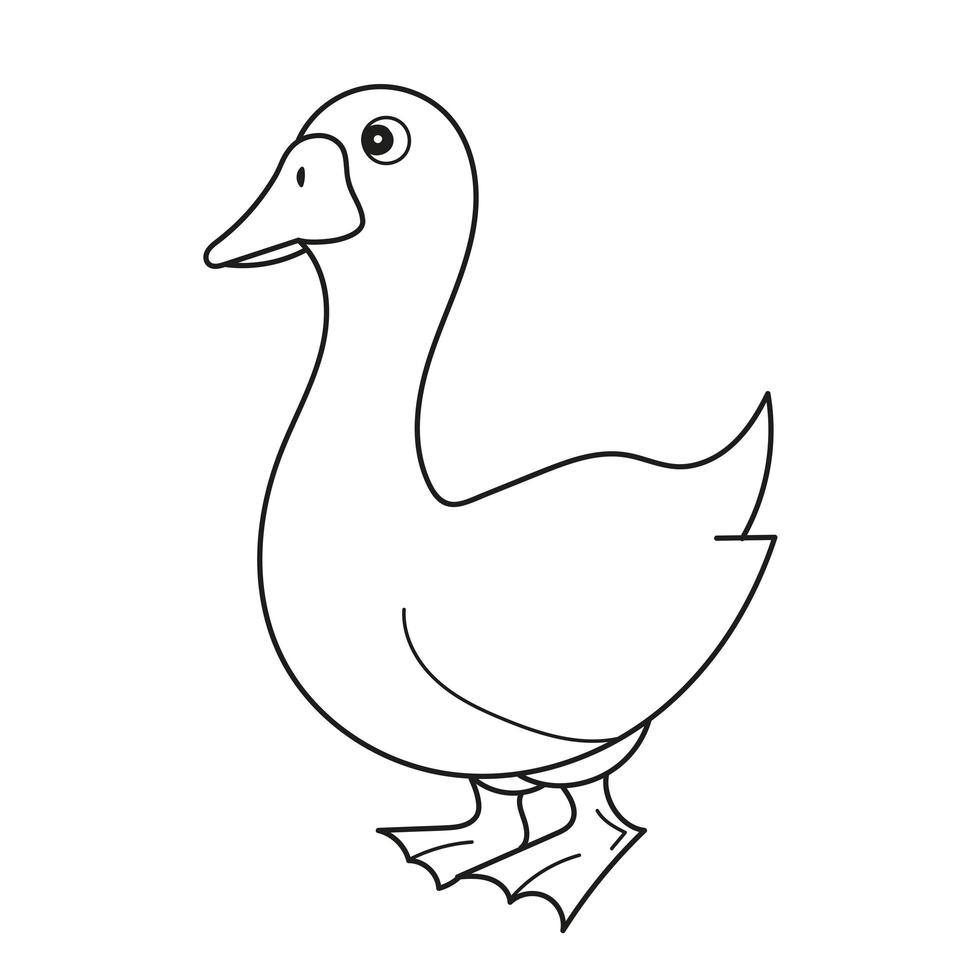 Black and White Cartoon Vector Illustration of Funny Goose Farm Bird Animal