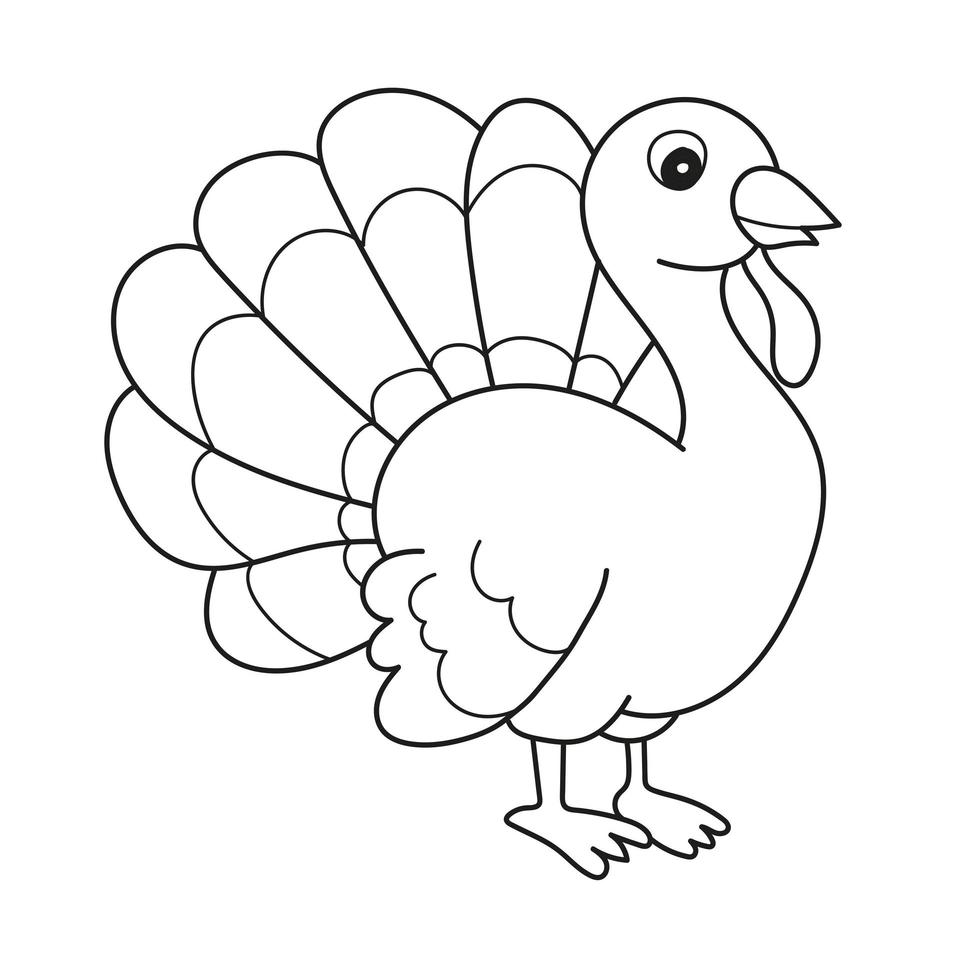 Black and White Cartoon Vector Illustration of Funny Turkey Farm Bird Animal