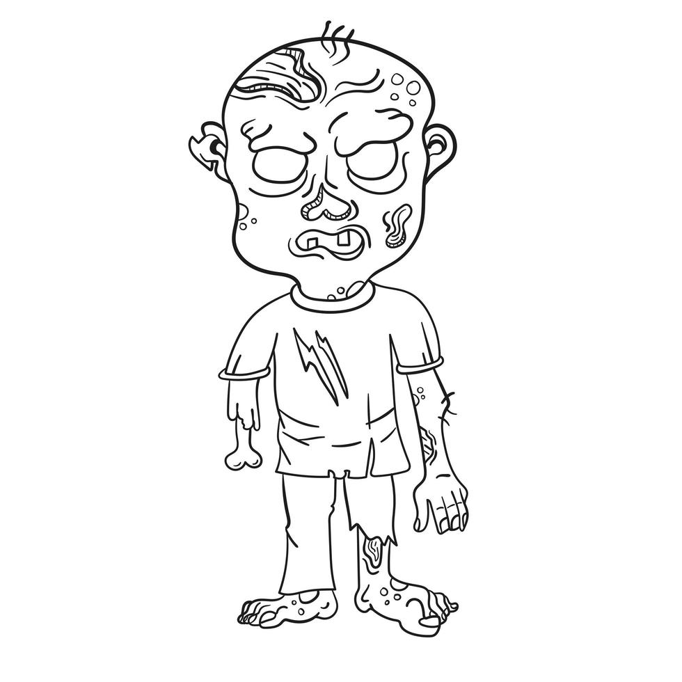 Funny zombie. Page for coloring book. Vector illustration isolated on a white
