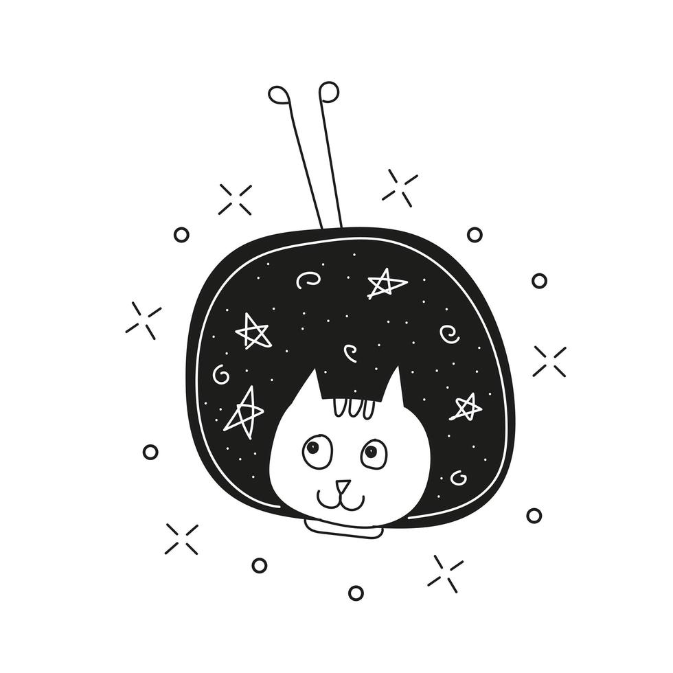 Cute cat in space print. Childish vector illustration in doodle style for kids