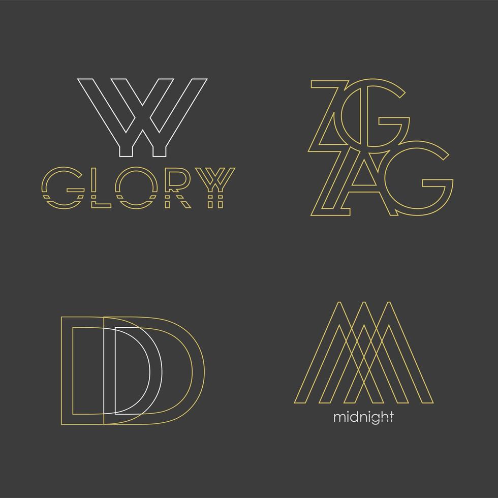 Set of 4 vector logos. Abstract Letters in a linear style