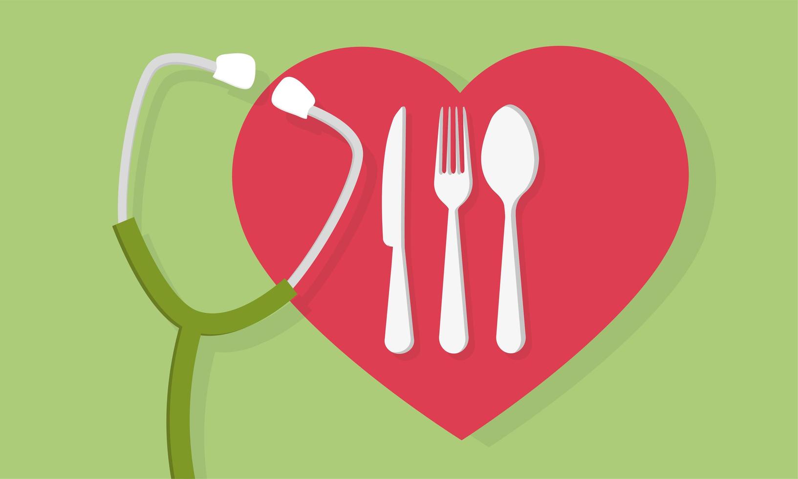Fork spoon and knife with heart shape and a stethoscope medical concept vector
