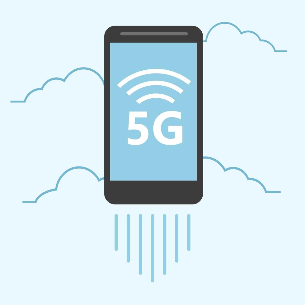 5g template with smartphone flying. High speed mobile web technology vector