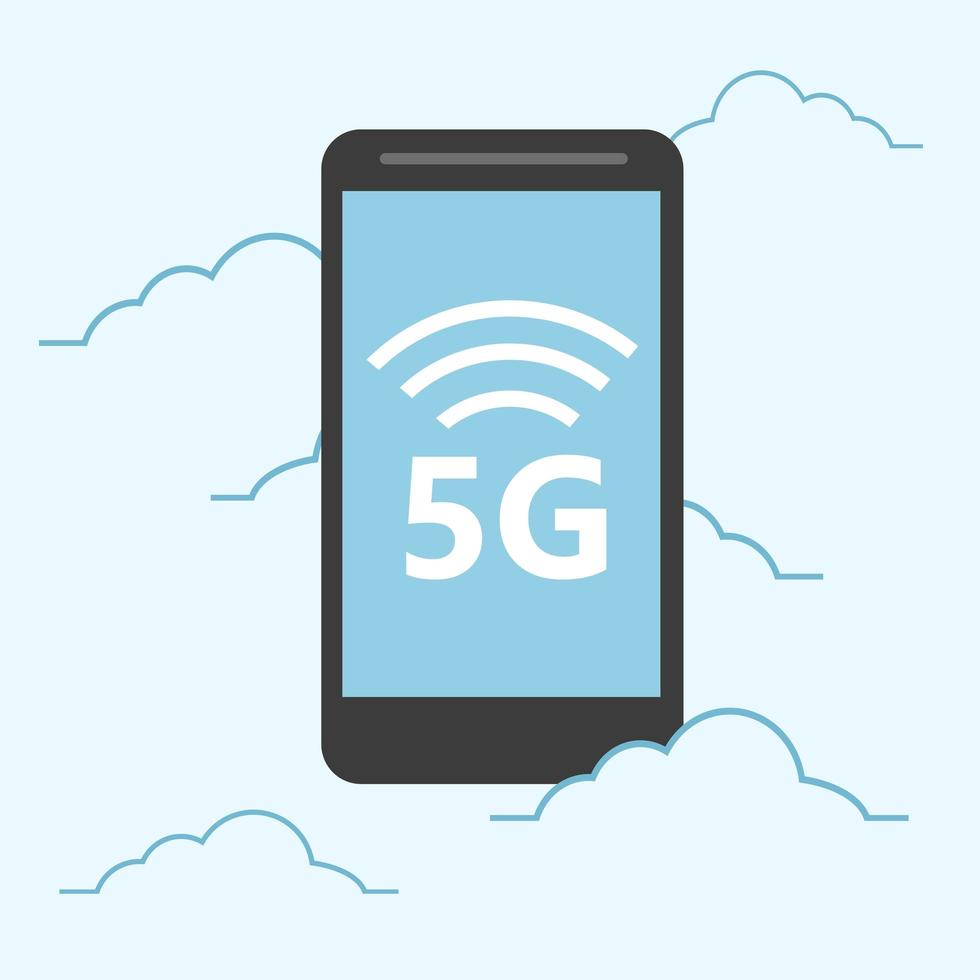5g template with smartphone flying. High speed mobile web technology vector