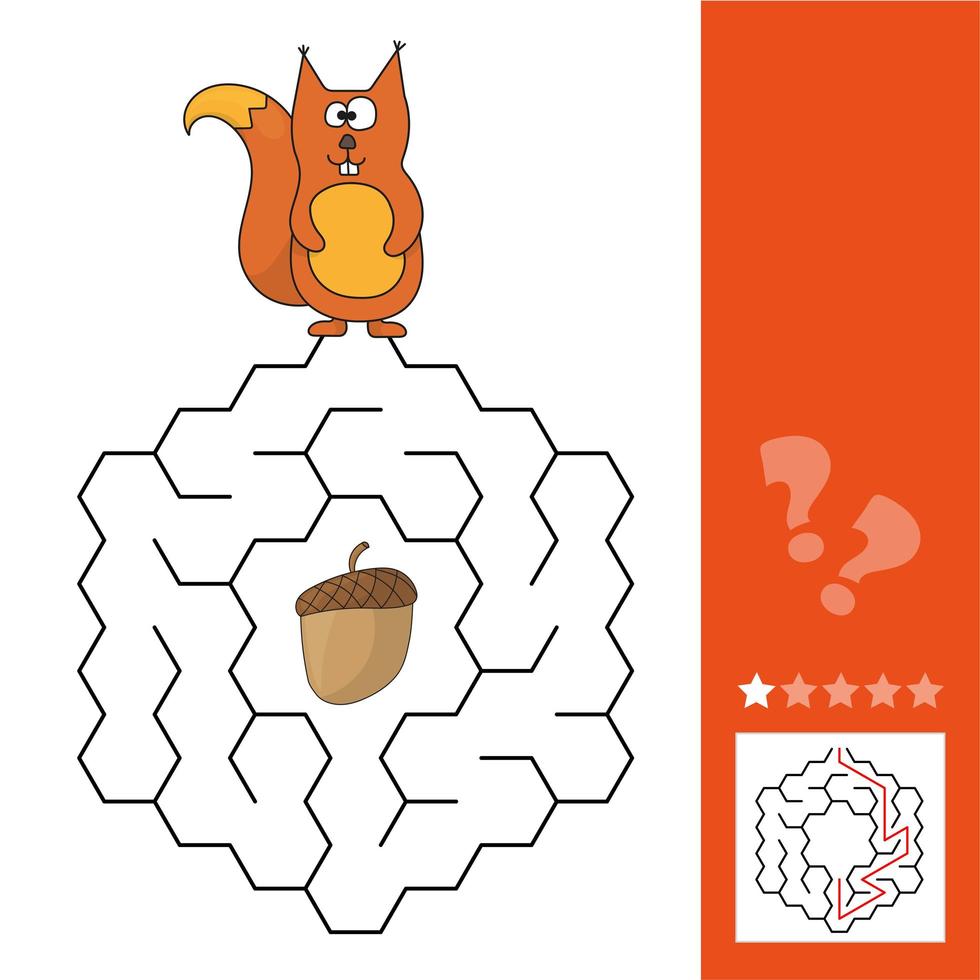 Help squirrel to find way to pinecone in the maze game vector
