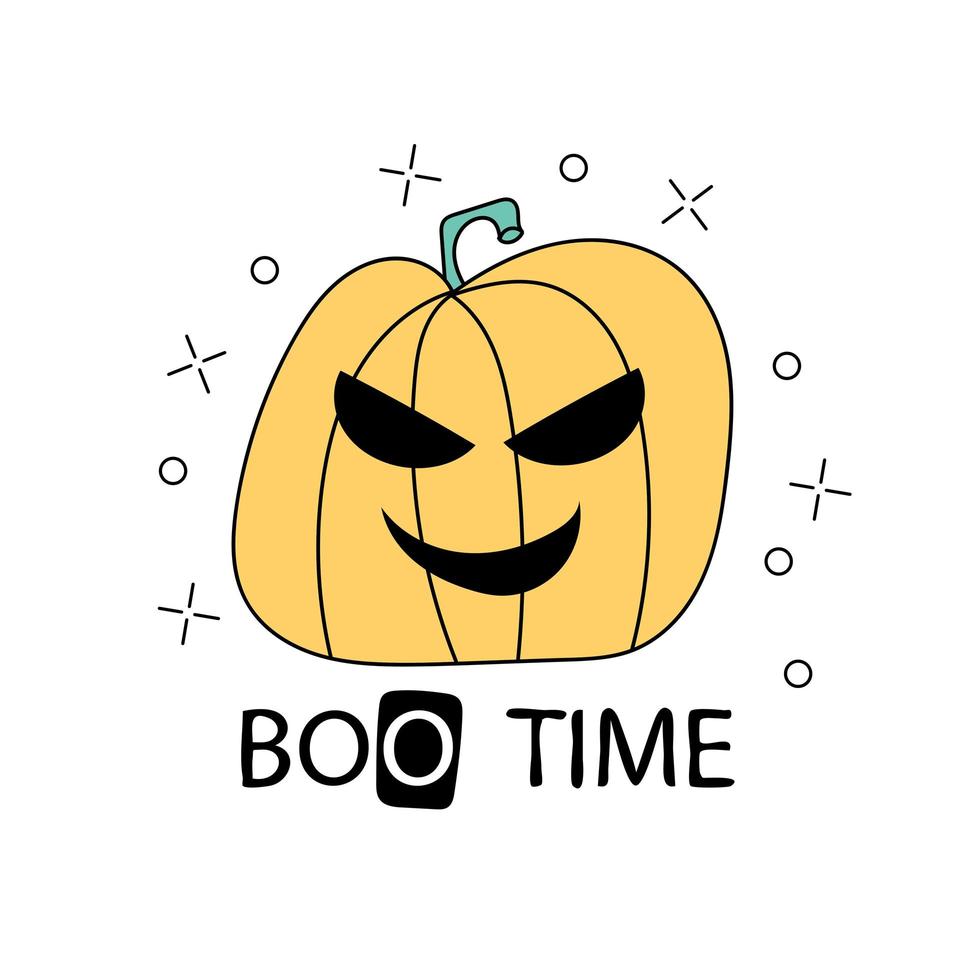 ilustración de halloween boo time con personaje de calabaza aterradora con ojos vector