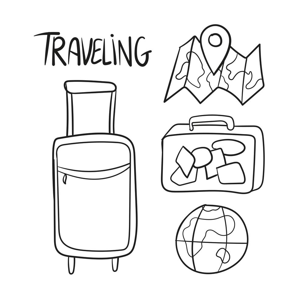 Hand drawn set of travel vector doodles