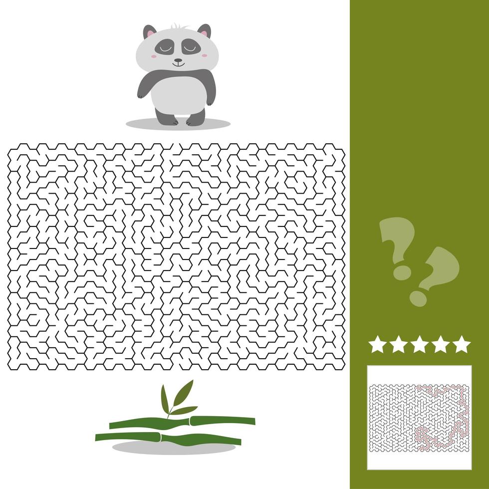 Panda Maze Game - help hungry panda find right way to his bamboo - with solution vector