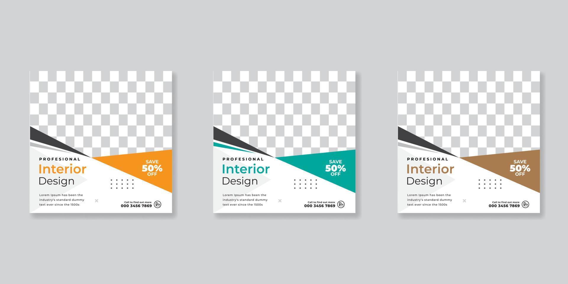 Modern interior social media post templates design vector