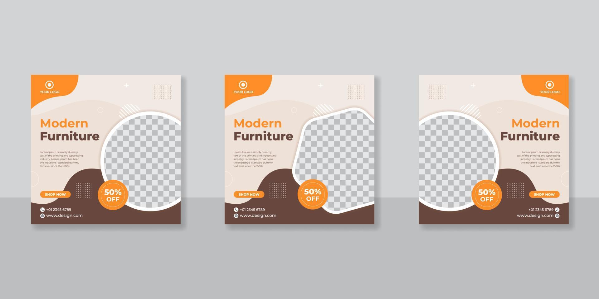 diseño de plantillas de publicaciones de redes sociales de muebles modernos vector