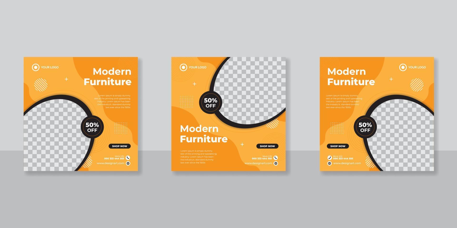 Furniture promotion square web banner for social media post template. vector