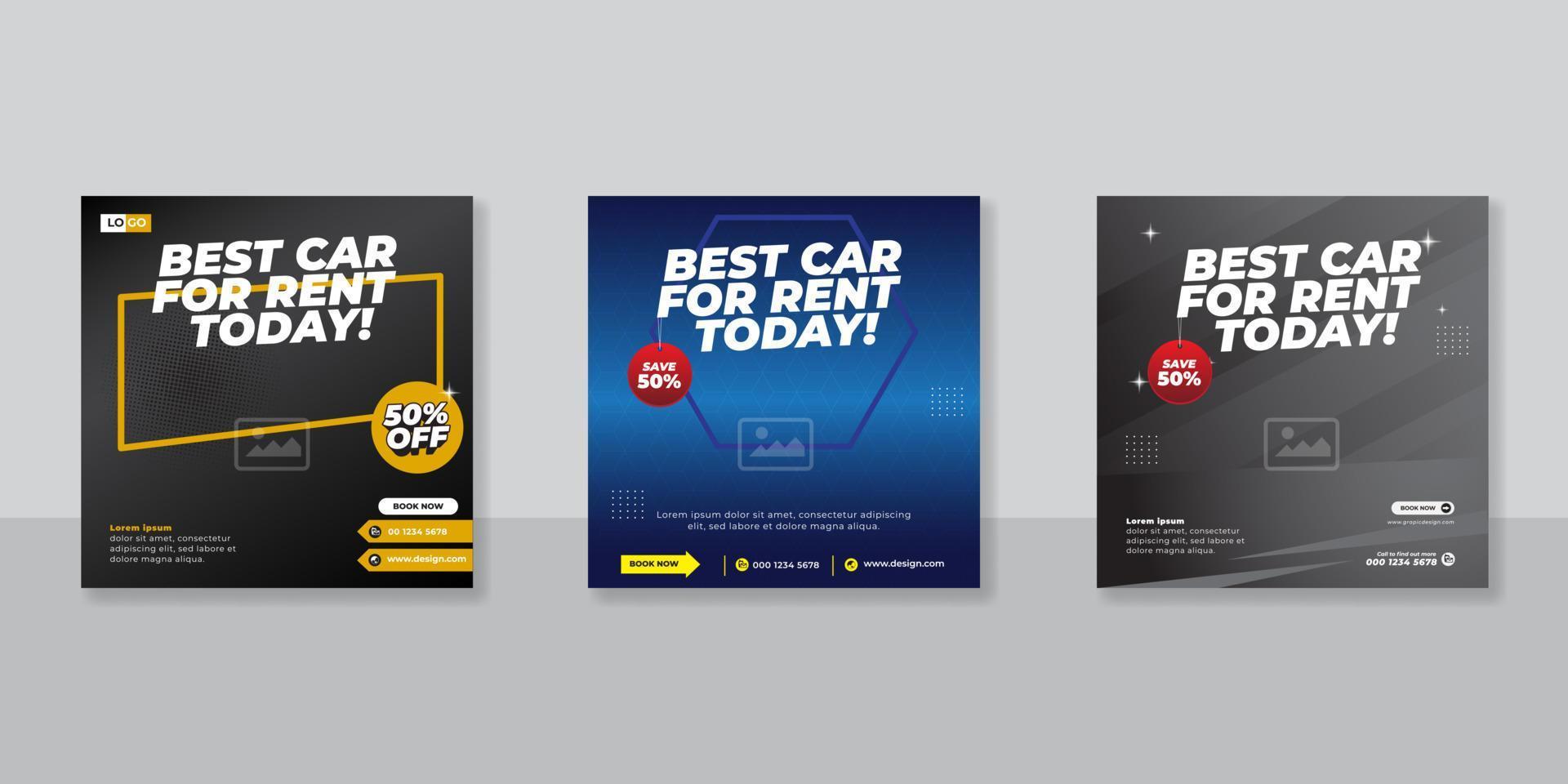 Rent a car banner for social media post template vector