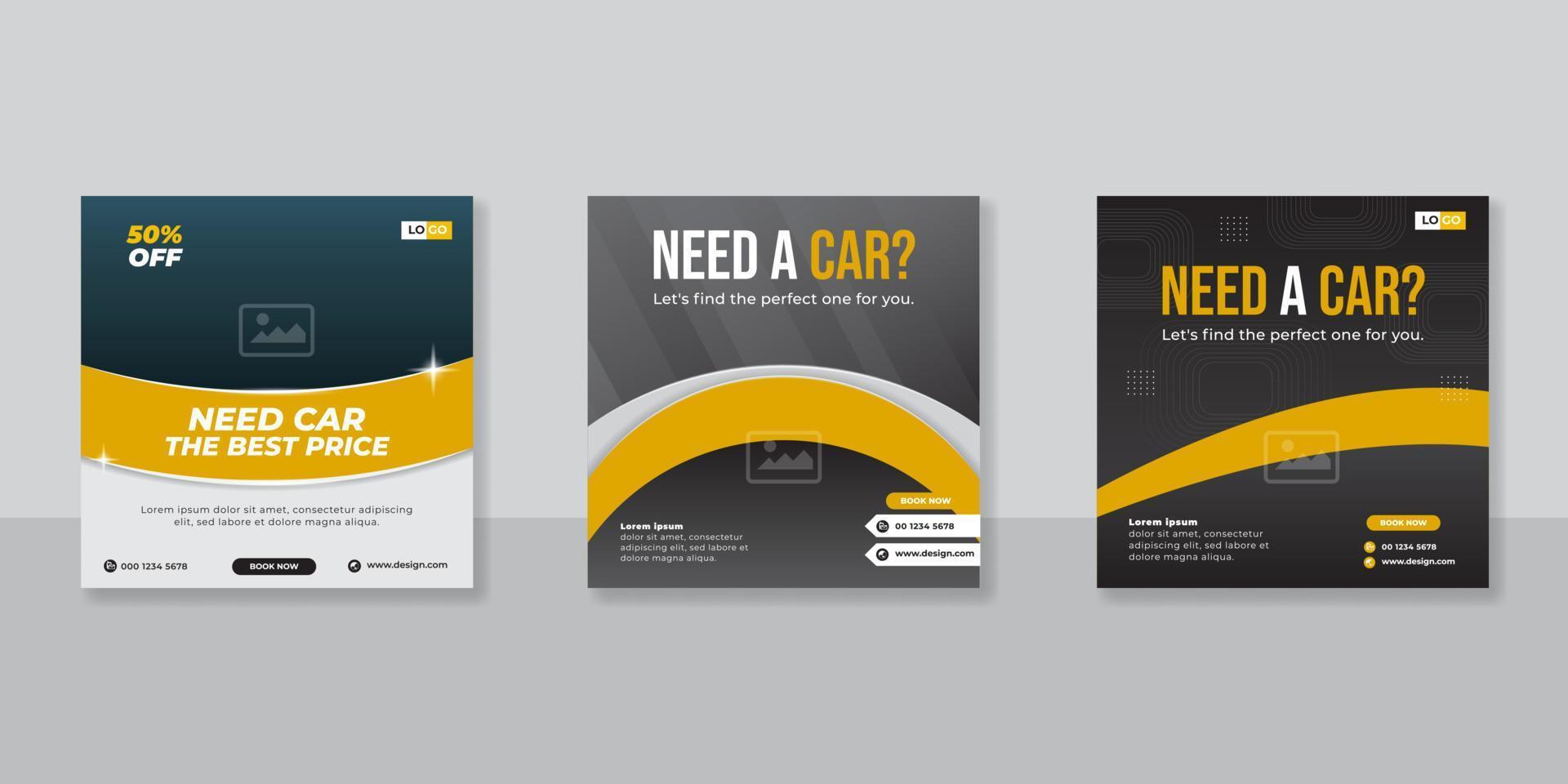 Rent a car banner for social media post template vector