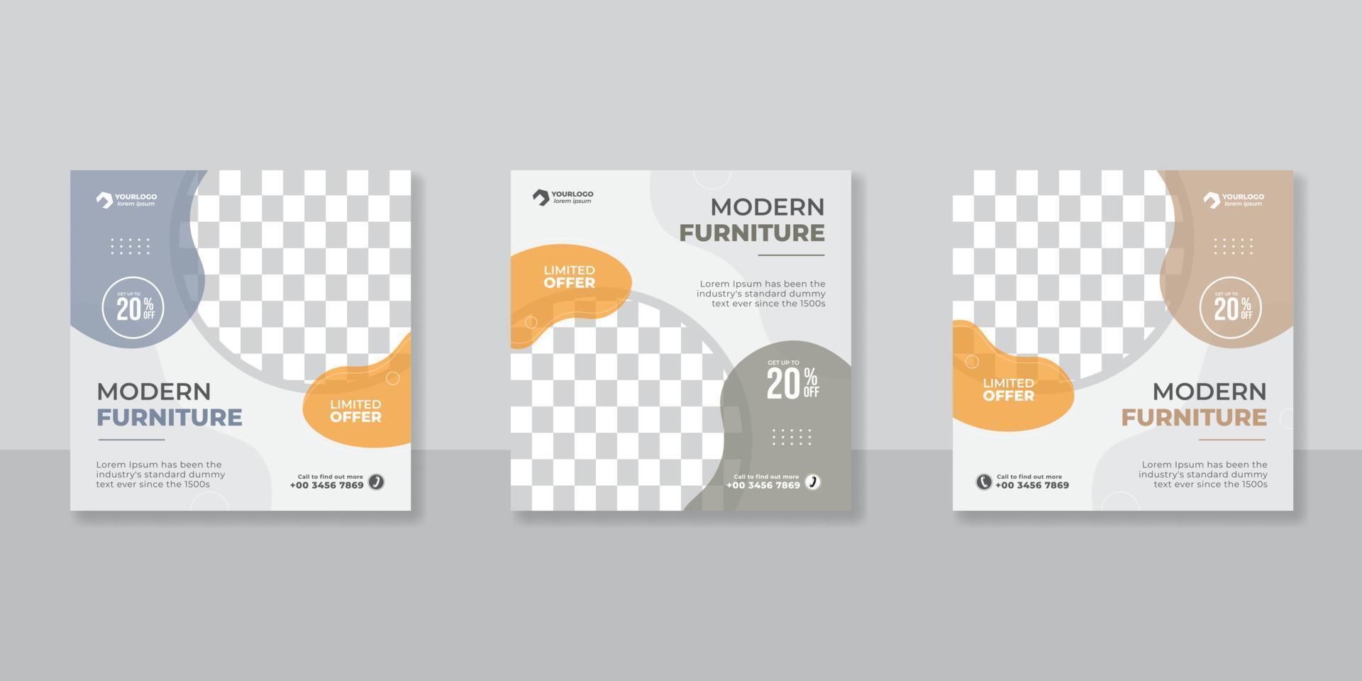 minimalist promotion square web banner for social media furniture sale vector