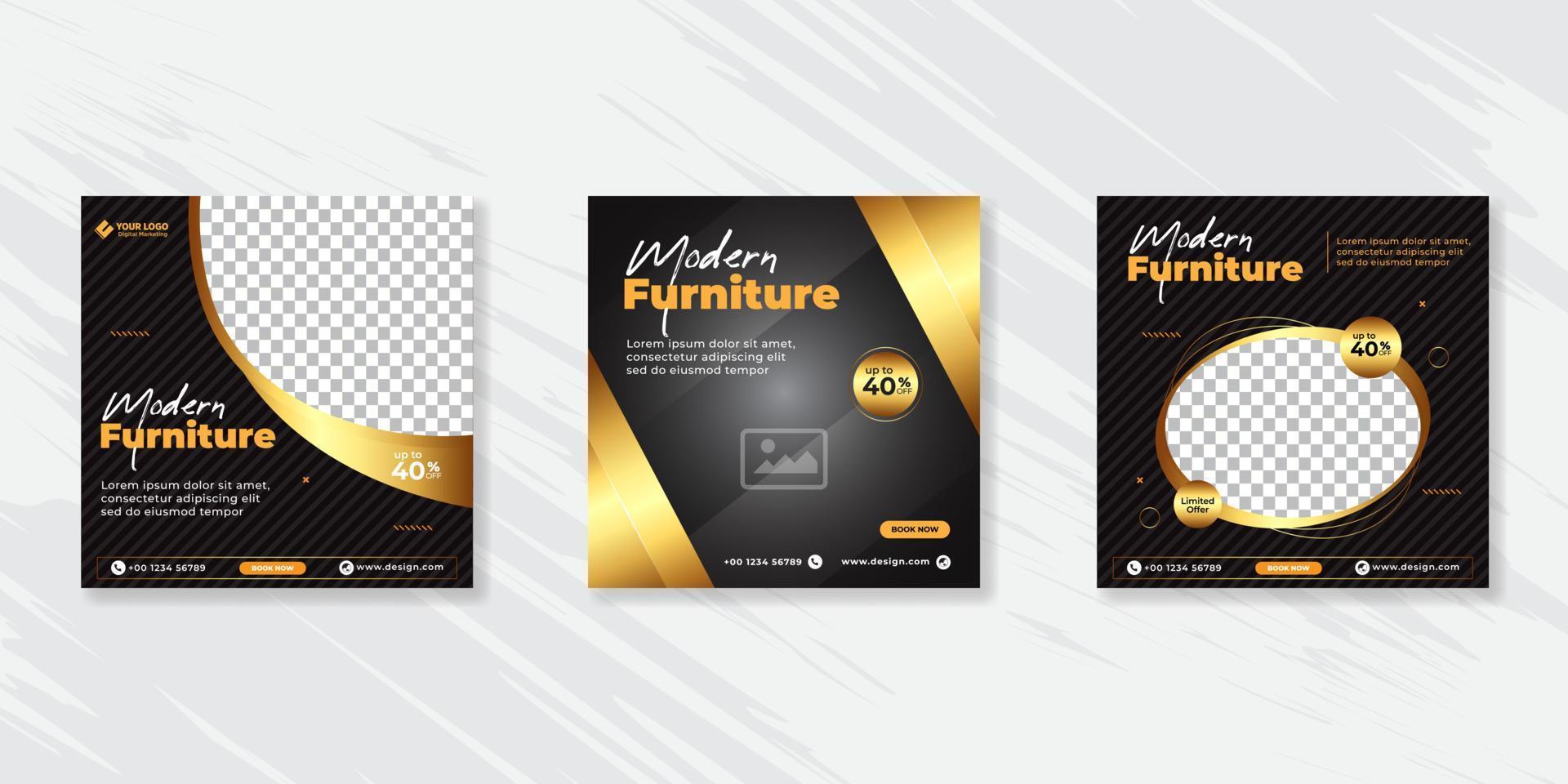 Modern Furniture social media post templates design vector