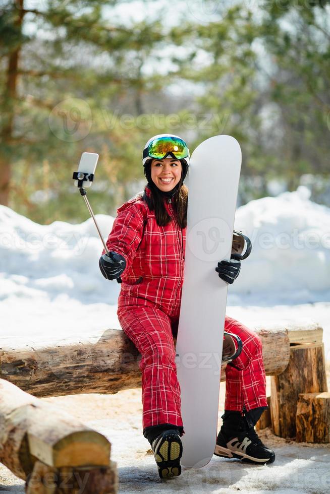 Snowboarder Femme Gingembre Impressionné Pointe Dans La Caméra
