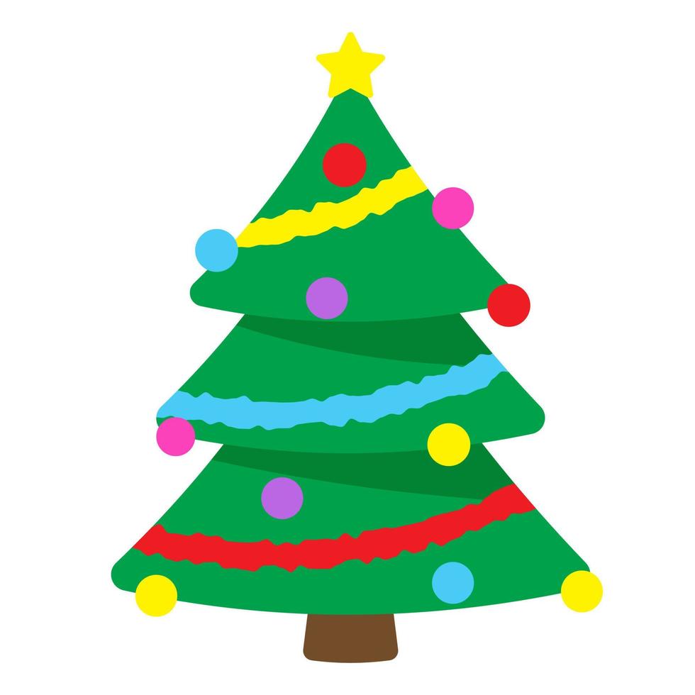 árbol de Navidad, ilustración vectorial en estilo plano de dibujos animados. abeto verde con bolas de árbol de Navidad, ilustración vectorial en estilo plano de dibujos animados. abeto verde con bolas de