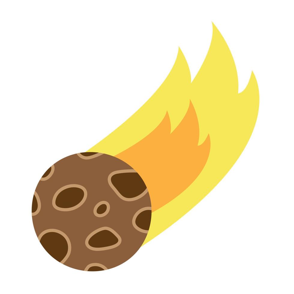 Falling meteor or meteorite with fire tail. Space comet stone. Vector illustration in cartoon flat style. Print for sticker, textile, children educational books, gift wrap, design and decor