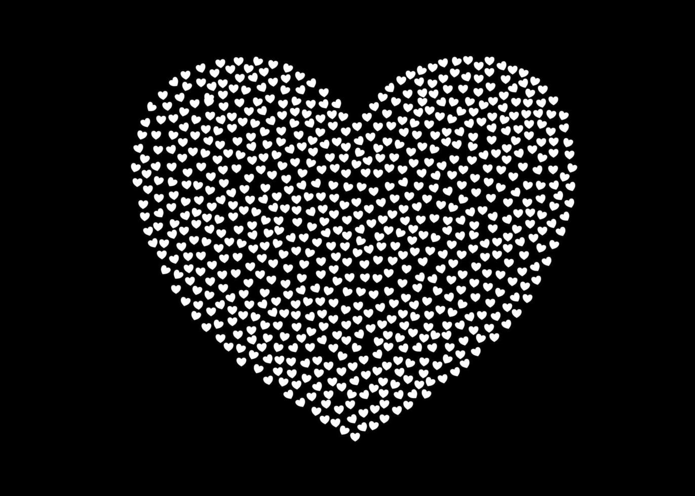 diminutos corazones blancos están flotando sobre fondo negro. dulce linda plantilla para postal, póster, pancarta, etc. vector