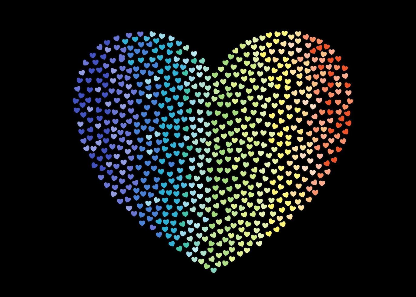 Tiny rainbow hearts are floating on black background. Sweet cute template for postcard, poster,banner and etc. vector
