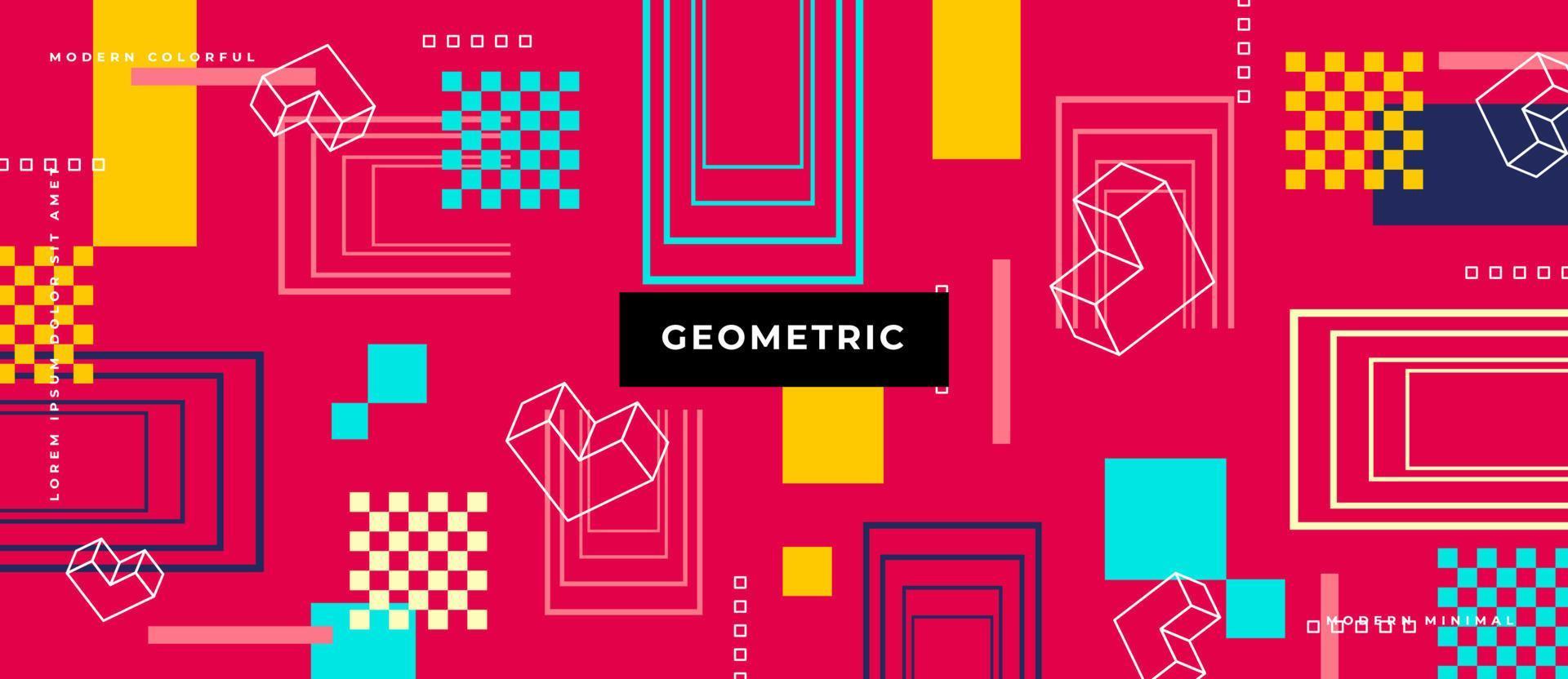 Memphis geometric background with abstract shapes. Graphic pattern, texture for poster, card, social media covers. Funky abstract memphis pattern. Geometry banner in retro style. vector